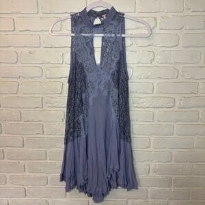 Free People Tell Tale Mini Dress‎ Women's size XS Blue Lace Flowy